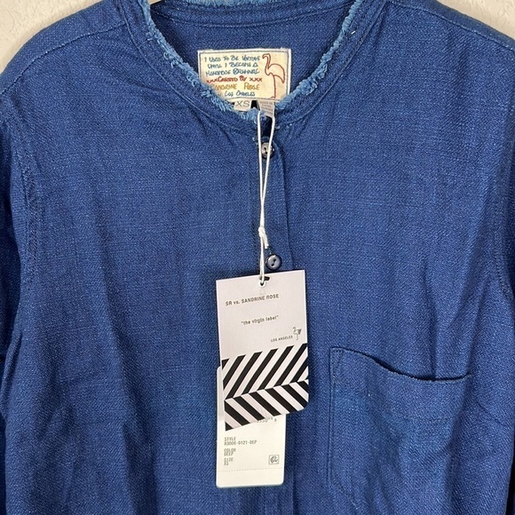 Free People X Sandrine Rose Denim Long Sleeve Mandarin Collar Top Size XS - Picture 9 of 11